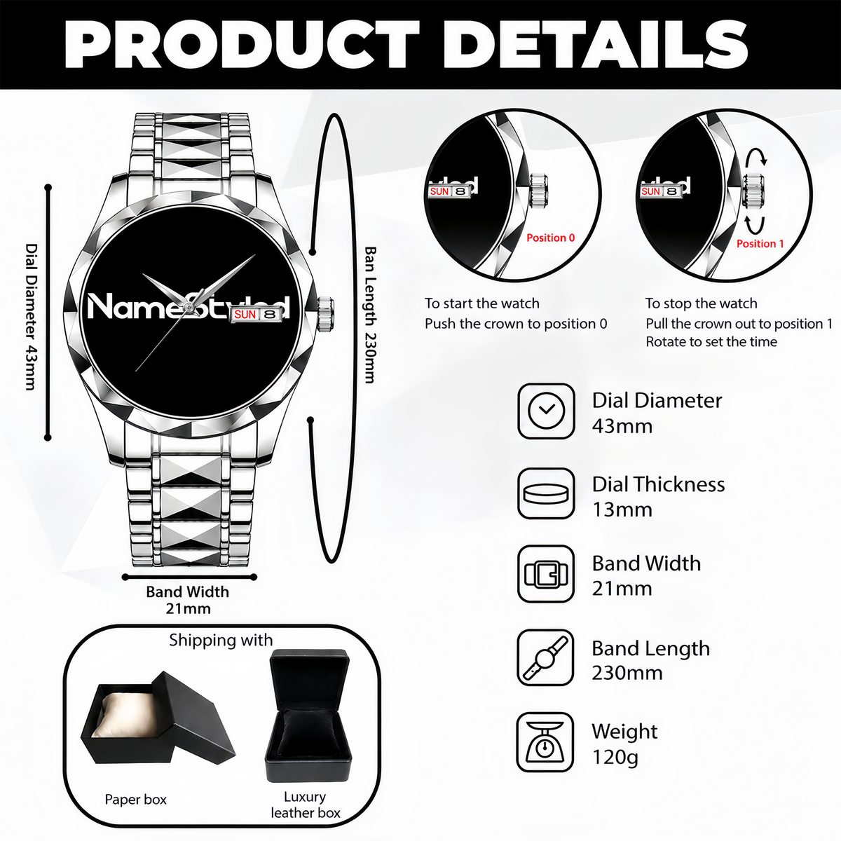 BURNSIDE A1506-03 Personalized Engraved Luxury Alloy Watch for Men